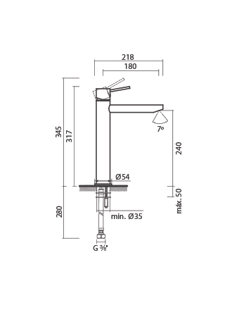 Desenho Técnico SANITANA Monocomando UNIC para Lavatório - Cano Alto 30 cm
